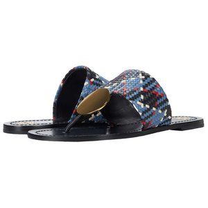 Tory Burch $268 Patos LEATHER Disk Sandal Blue Woven 10